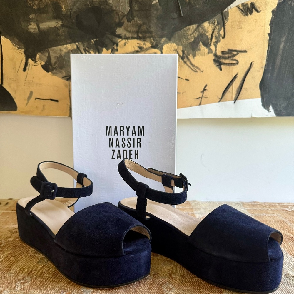 MARYAM NASSIR ZADEH blue suede platform sandals, sz 40/9, in great condition